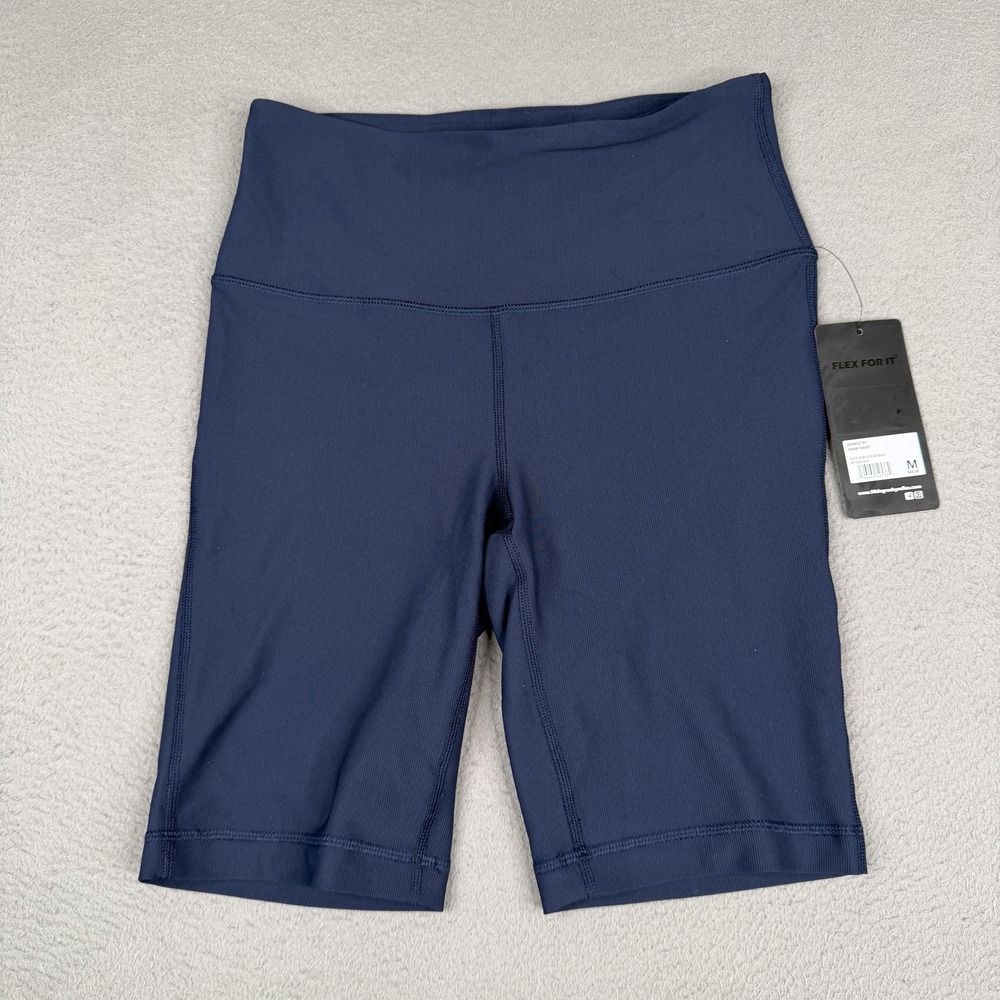 90 Degree By Reflex Shorts Womens Medium Dark Navy Lux Rib 9" High Waist Bike